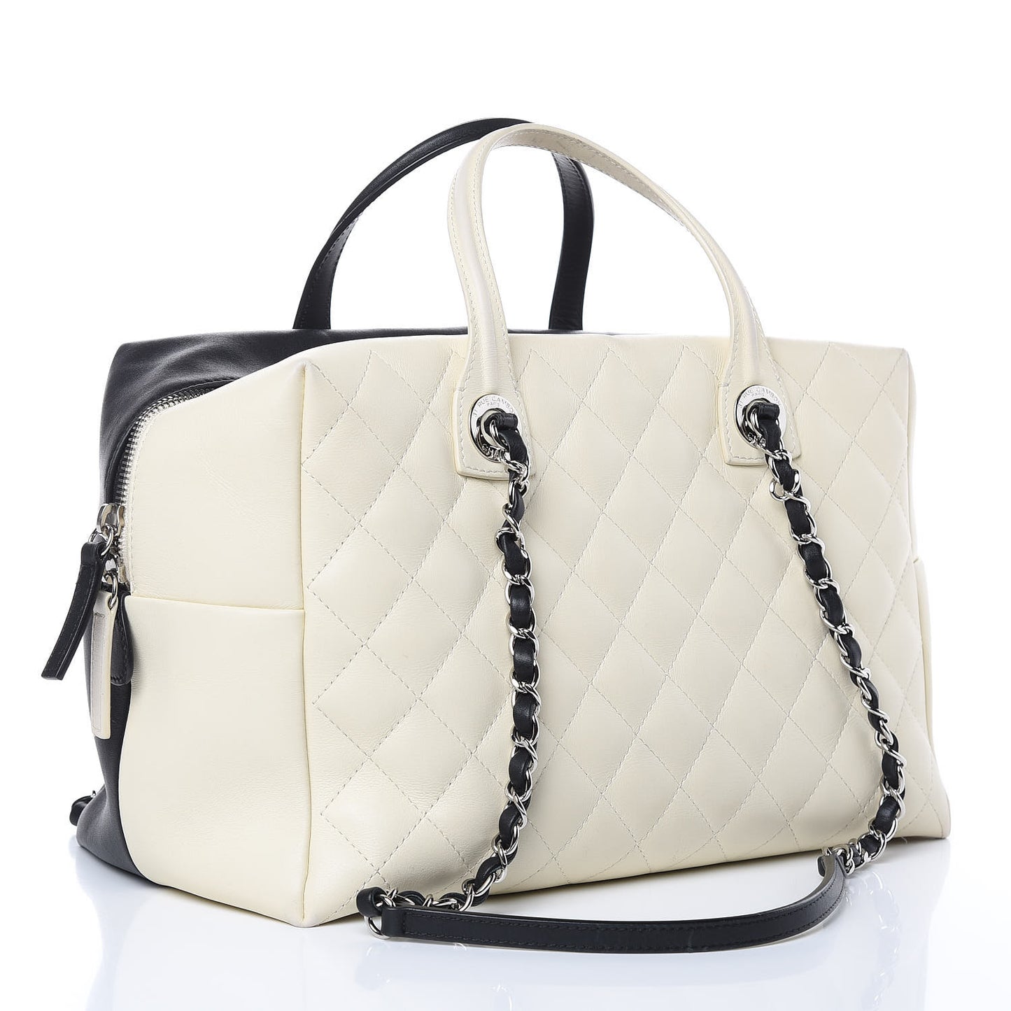 Calfskin Quilted Feather Weight Bowling Bag Black Beige