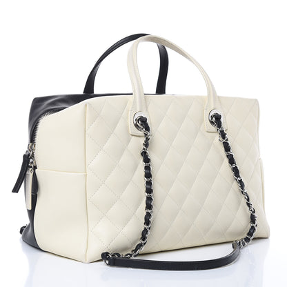 Chanel Calfskin Quilted Feather Weight Bowling Bag Black Beige 3 of 17