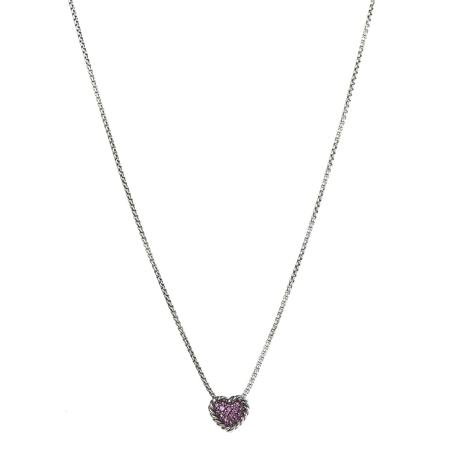 Sterling Silver Pink Sapphire Petite Pave Heart Pendant Necklace