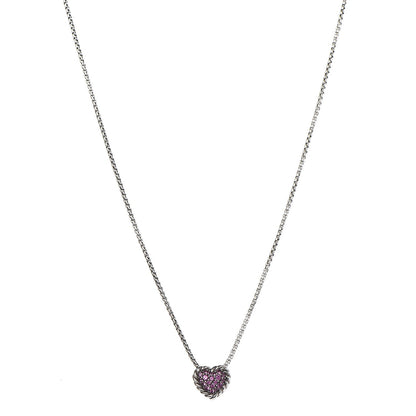 David Yurman Sterling Silver Pink Sapphire Petite Pave Heart Pendant Necklace 1 of 14