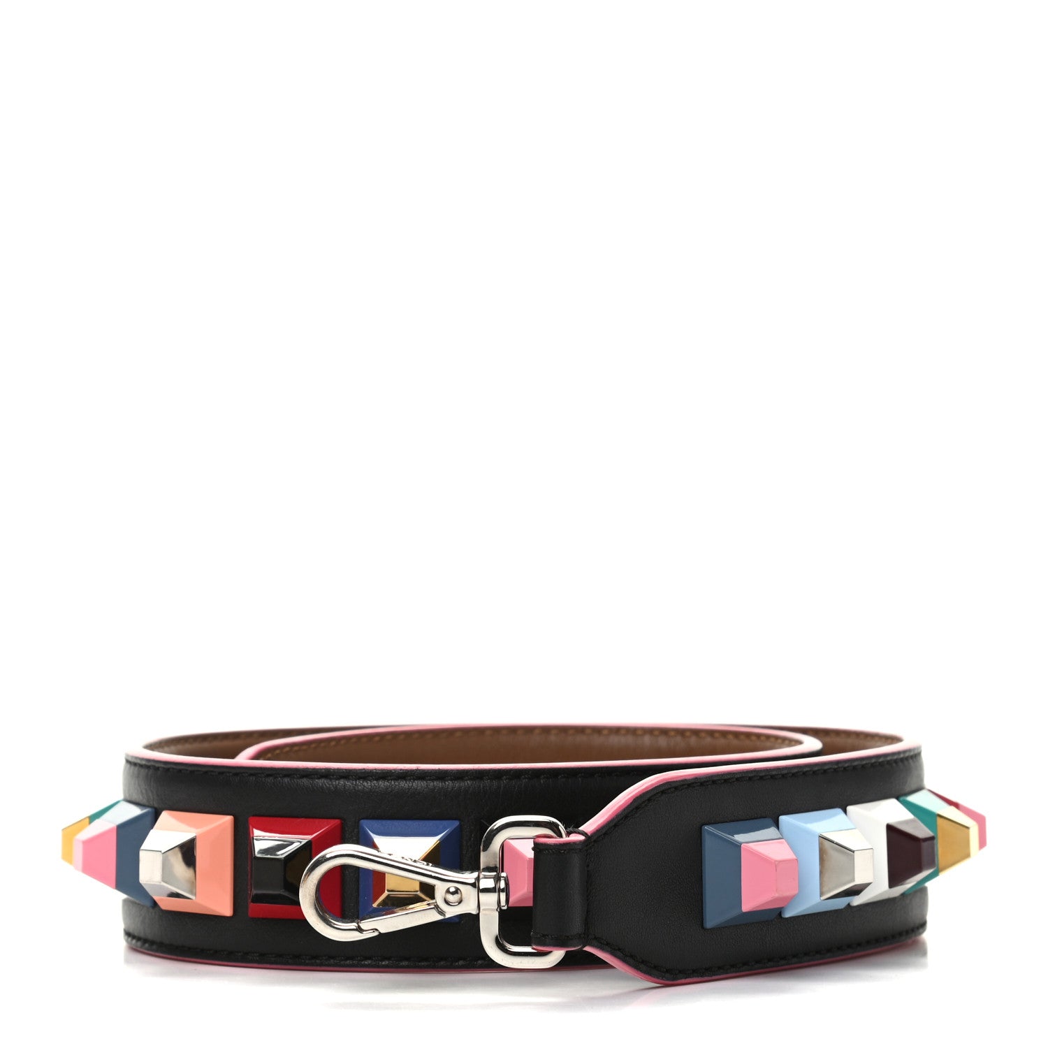 Fendi Vitello Dolce Plexiglass Bi-Color Studded Strap You Black Brownie Multicolor 1 of 4