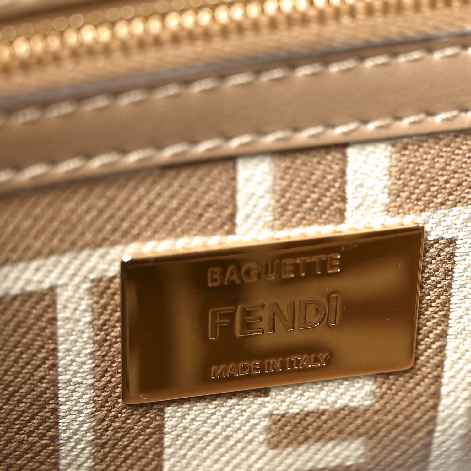 Fendi Canvas Pequin Striped Baguette Beige Sand 6 of 10