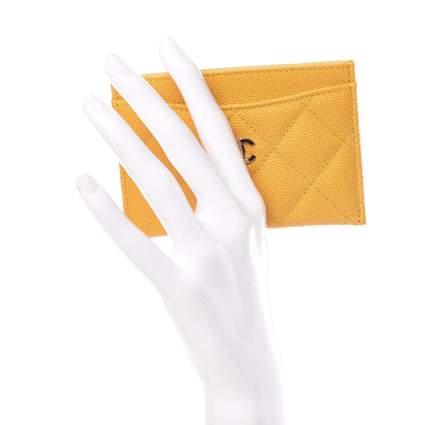Caviar Quilted Card Holder Yellow