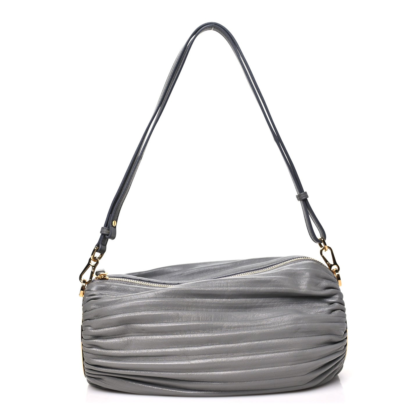 Lambskin Pleated Bracelet Pouch Shoulder Bag Asphalt Grey