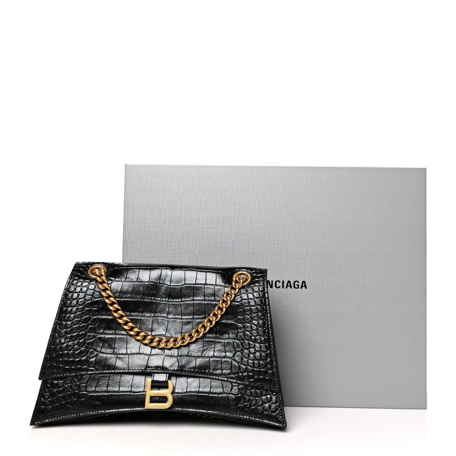 Balenciaga Extra Supple Calfskin Crocodile Embossed Medium Crush Chain Bag Black 11 of 11