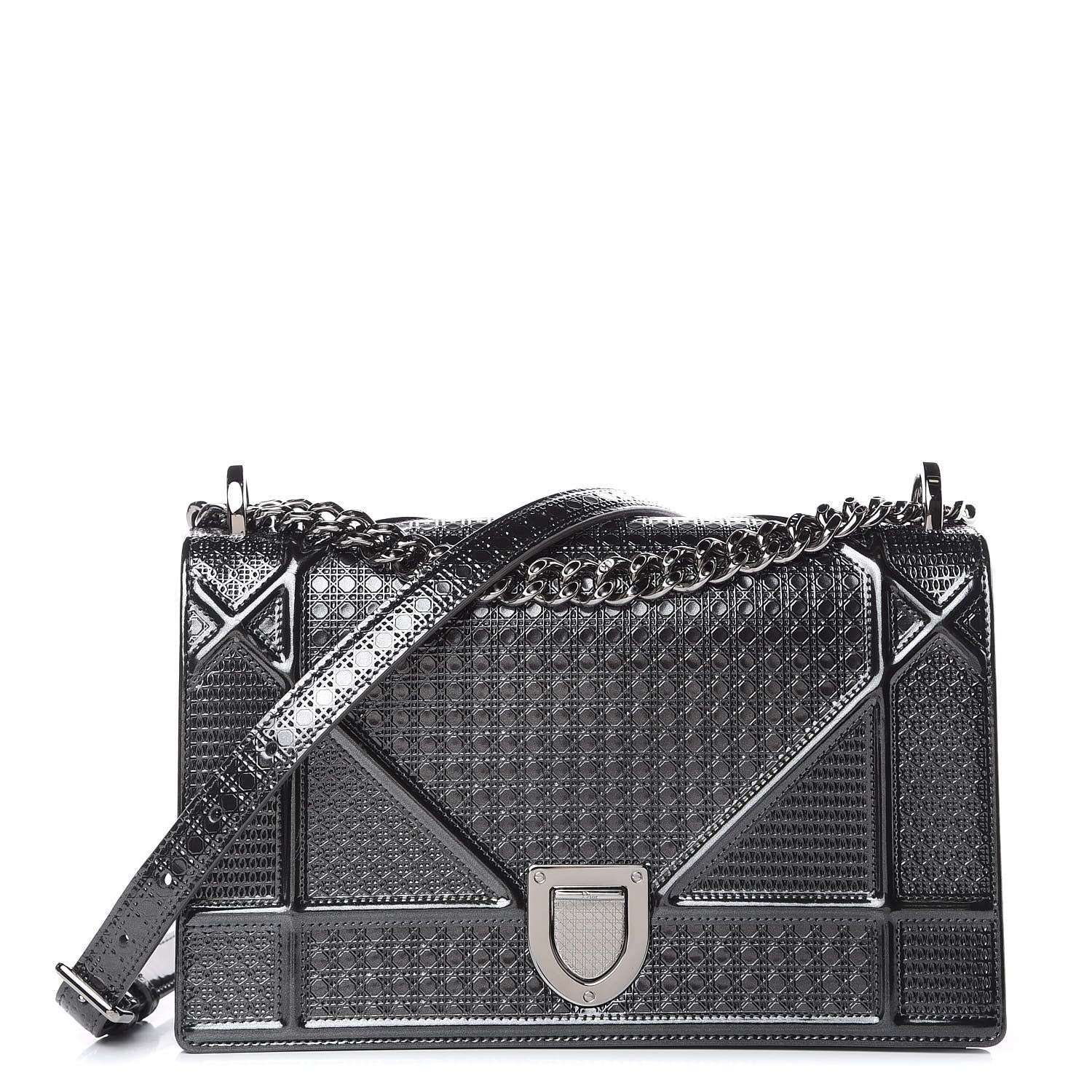 Christian Dior Metallic Patent Micro-Cannage Medium Diorama Flap Bag Graphite 1 of 10