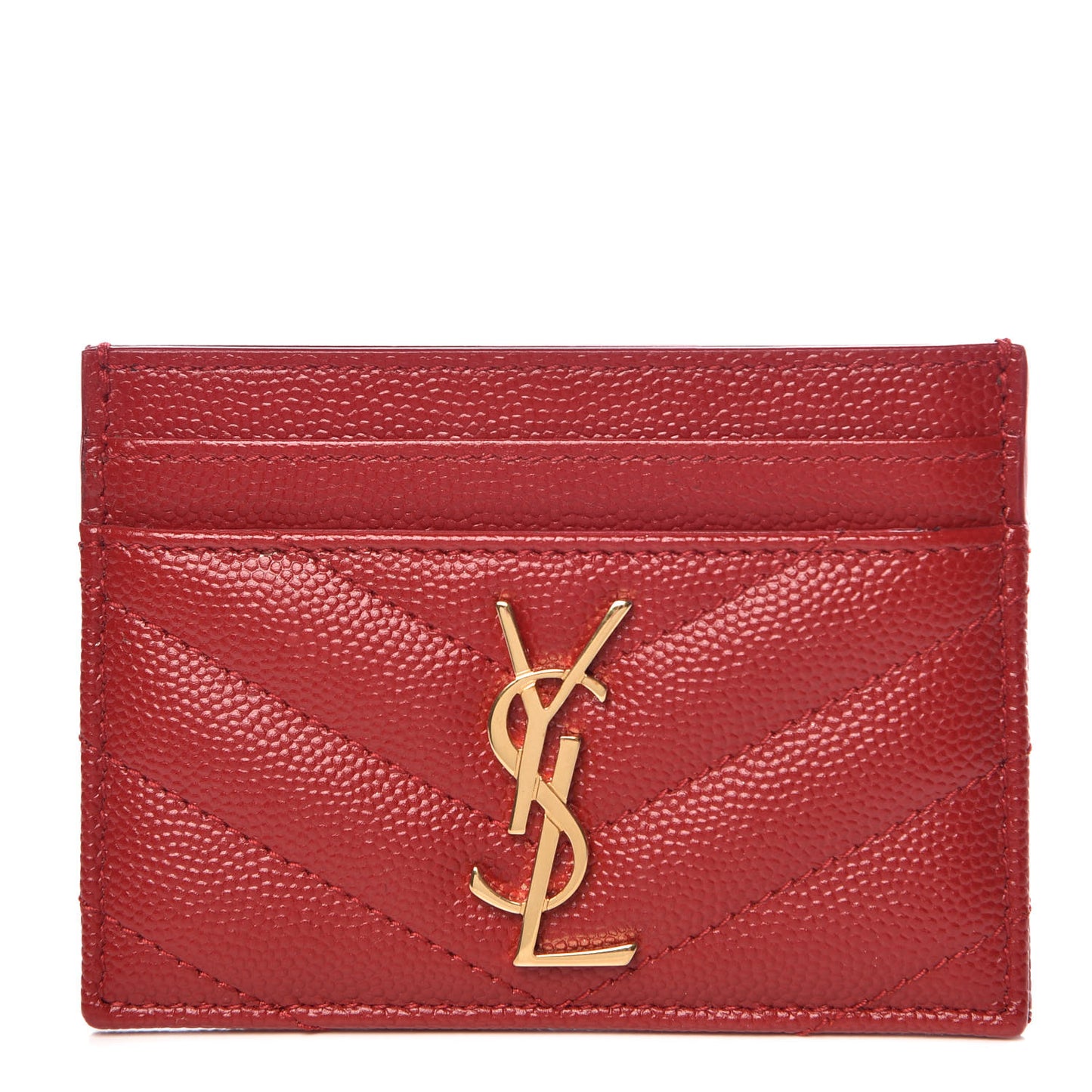 Grain De Poudre Matelasse Chevron Monogram Credit Card Case New Red
