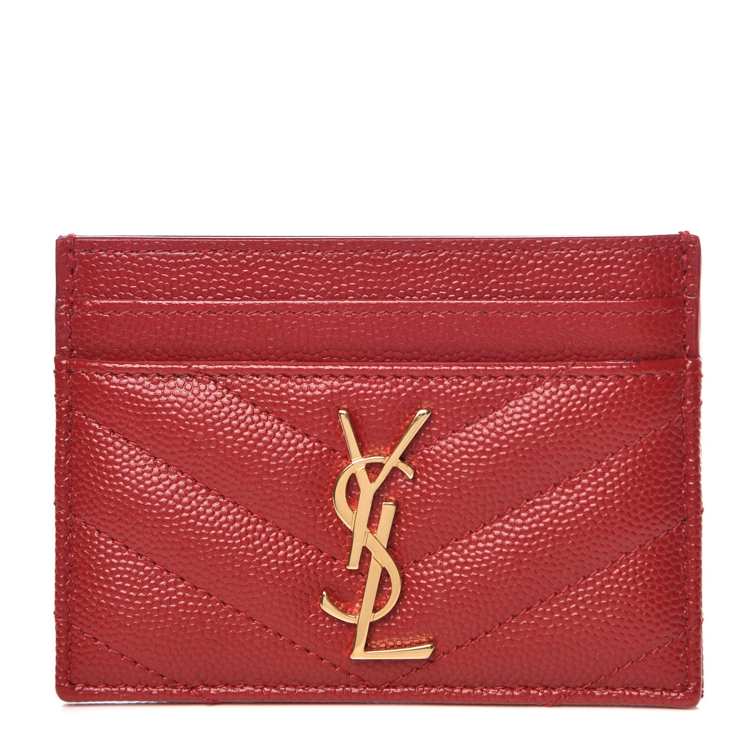 Saint Laurent Grain De Poudre Matelasse Chevron Monogram Credit Card Case New Red 1 of 8