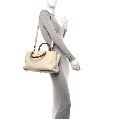 Gucci Pebbled Calfskin Medium Bamboo Shopper Tote Off White 2 of 12