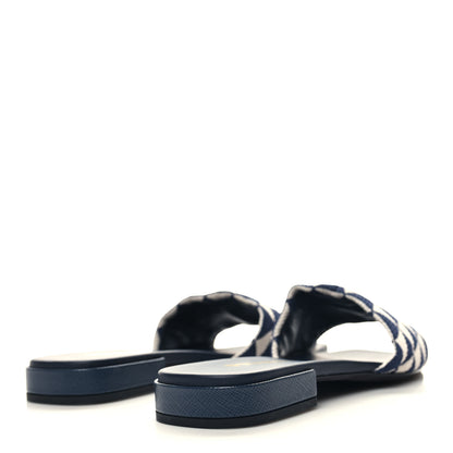 Prada Jacquard Trianglolo Symbole Embroidered Metal Triangle Logo 10mm Slide Sandals 39.5 Baltico Talco 4 of 7