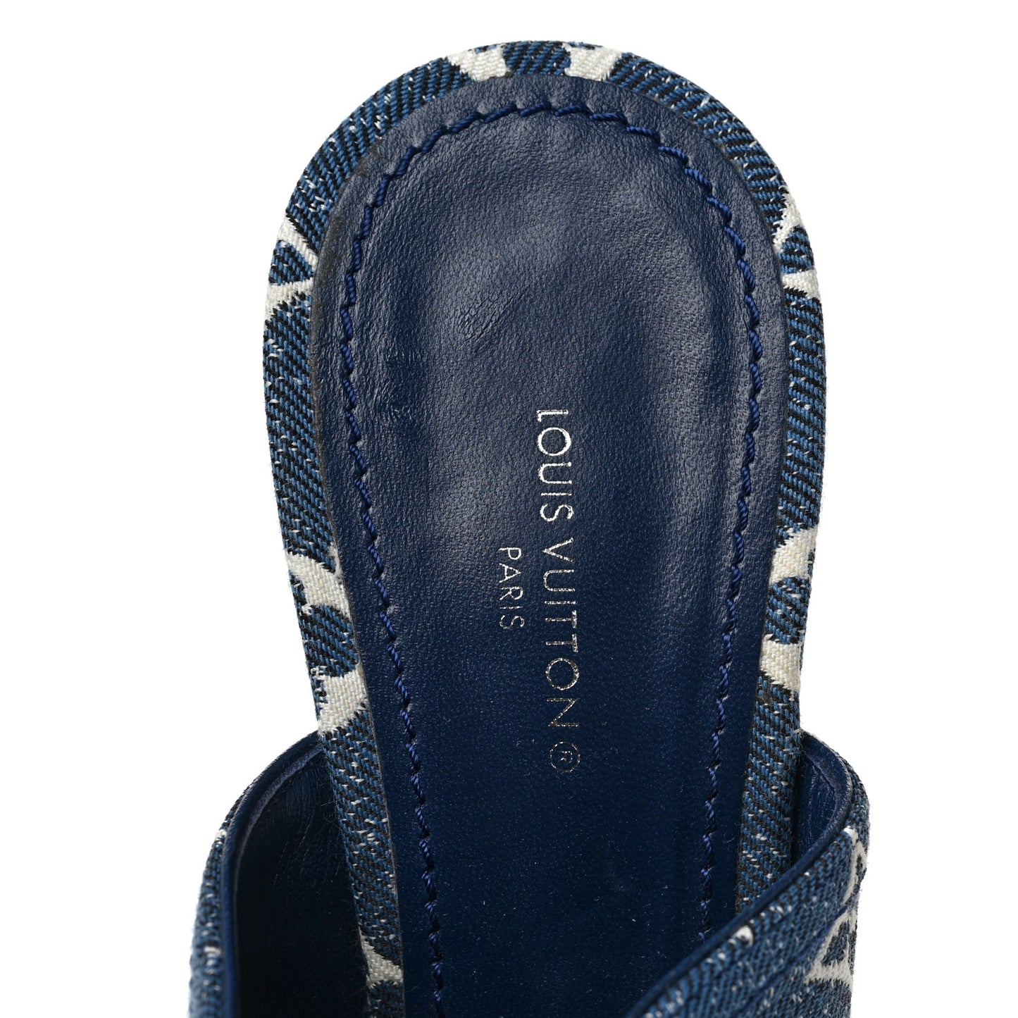 Denim Monogram Silhouette Mules 38 Navy Blue