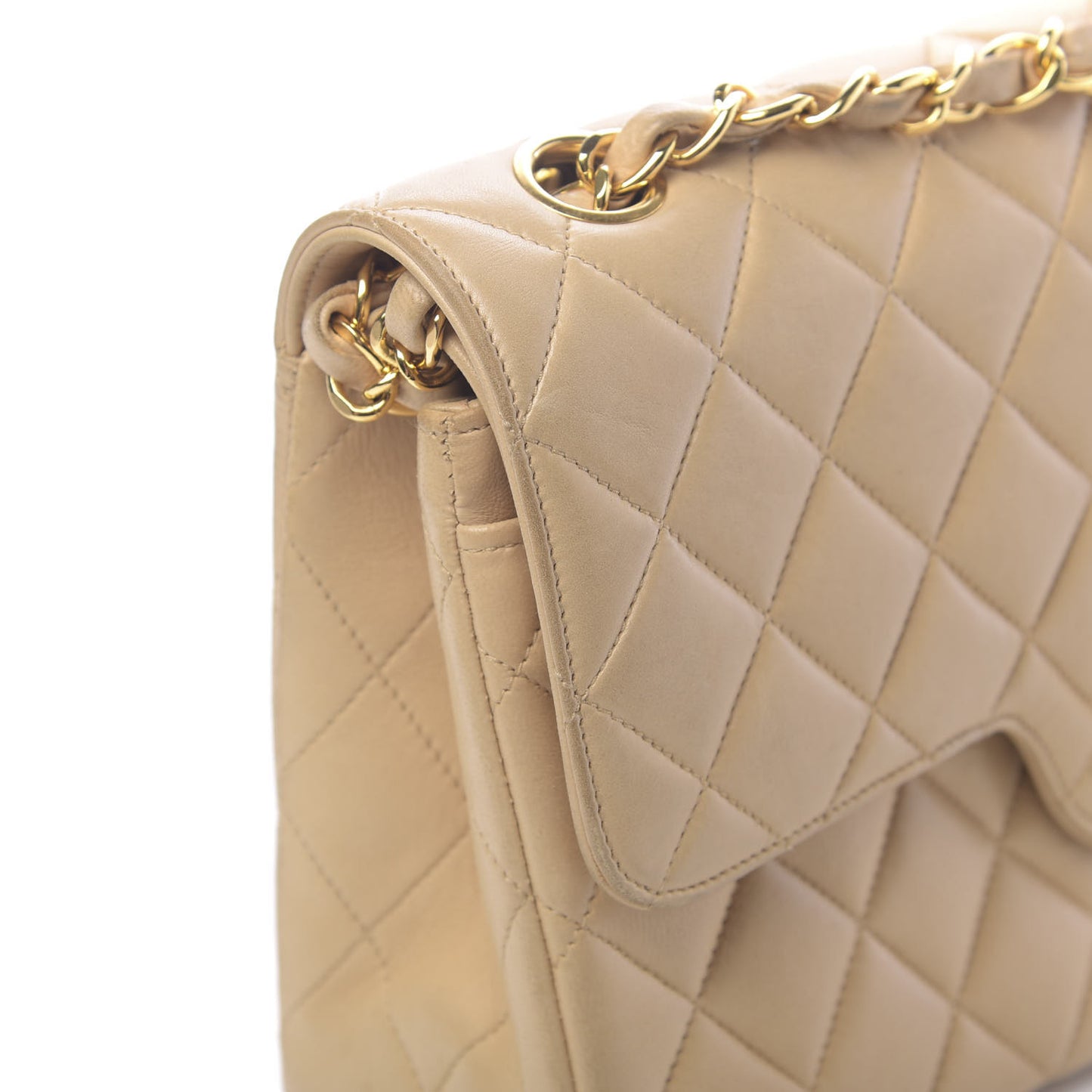Lambskin Quilted Small Double Flap Beige