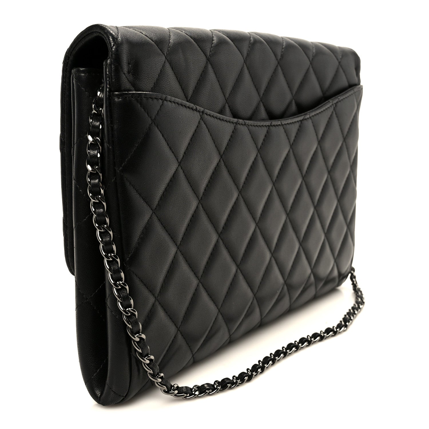 Chanel Lambskin Quilted Clutch With Chain Flap Black 3 of 12