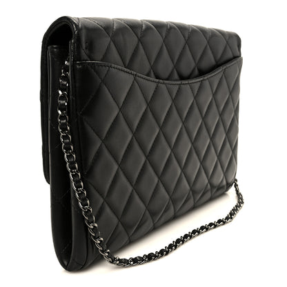 Chanel Lambskin Quilted Clutch With Chain Flap Black 3 of 12
