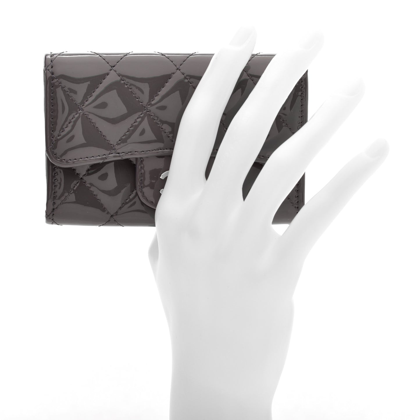 Patent Quilted Flap Card Holder Dark Grey