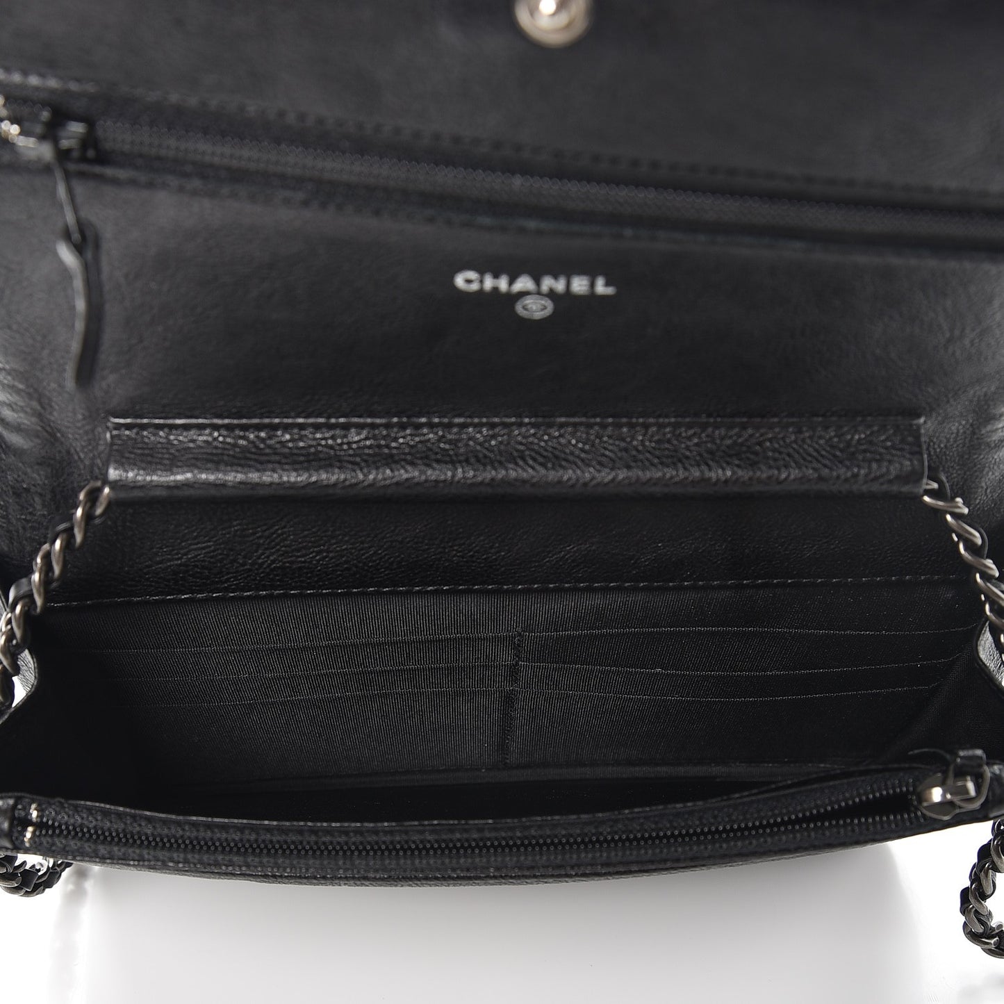 Calfskin Quilted Chain Around Boy Wallet On Chain WOC Black