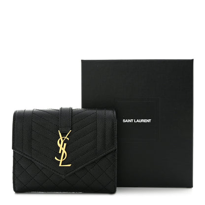 Saint Laurent Grain De Poudre Mixed Matelasse Triquilt Monogram Compact Tri Fold Wallet Black 10 of 10