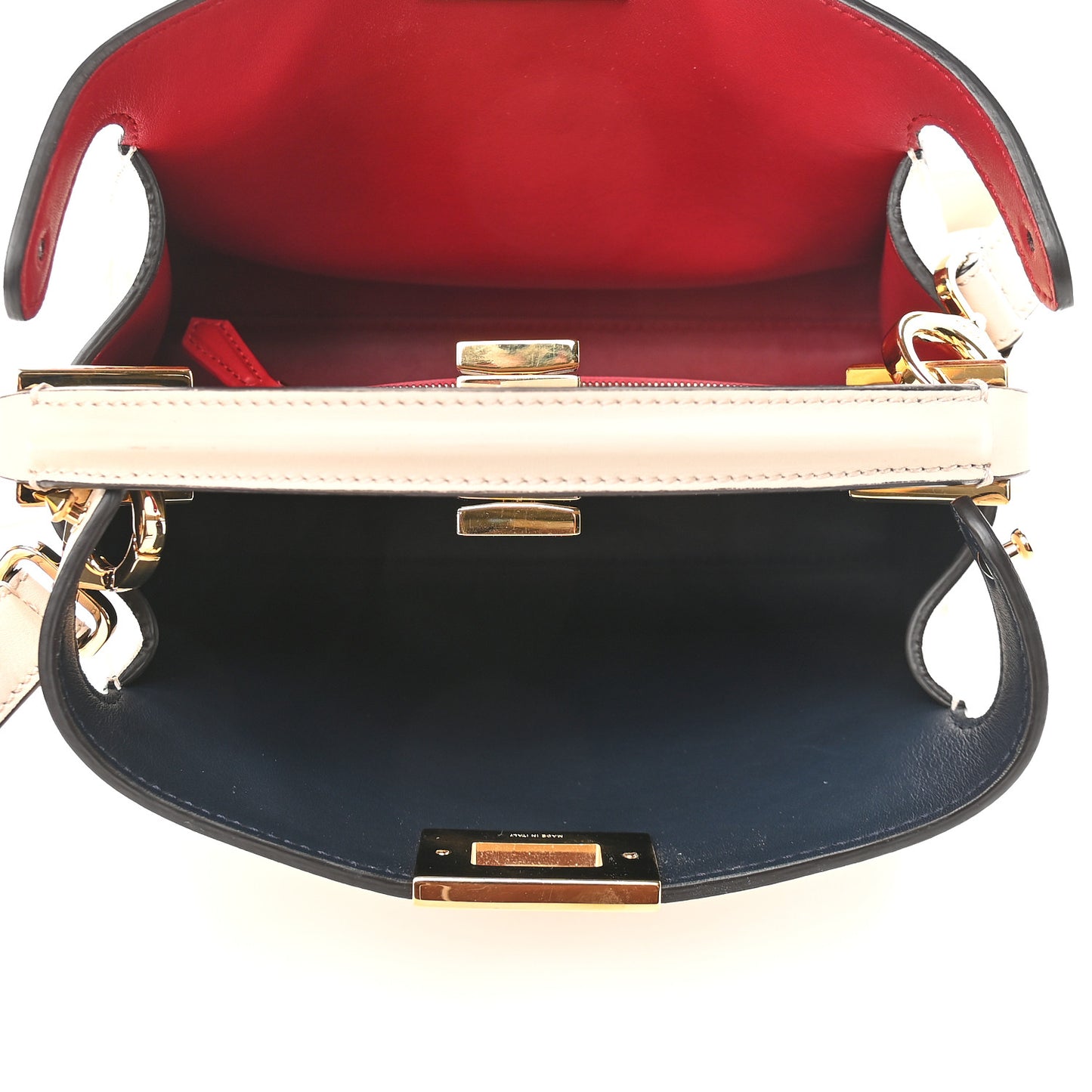 Vitello Tahiti Burro Bi-Color Medium Peekaboo Iconic Essentially Satchel Camelia Fragola Dark Blue