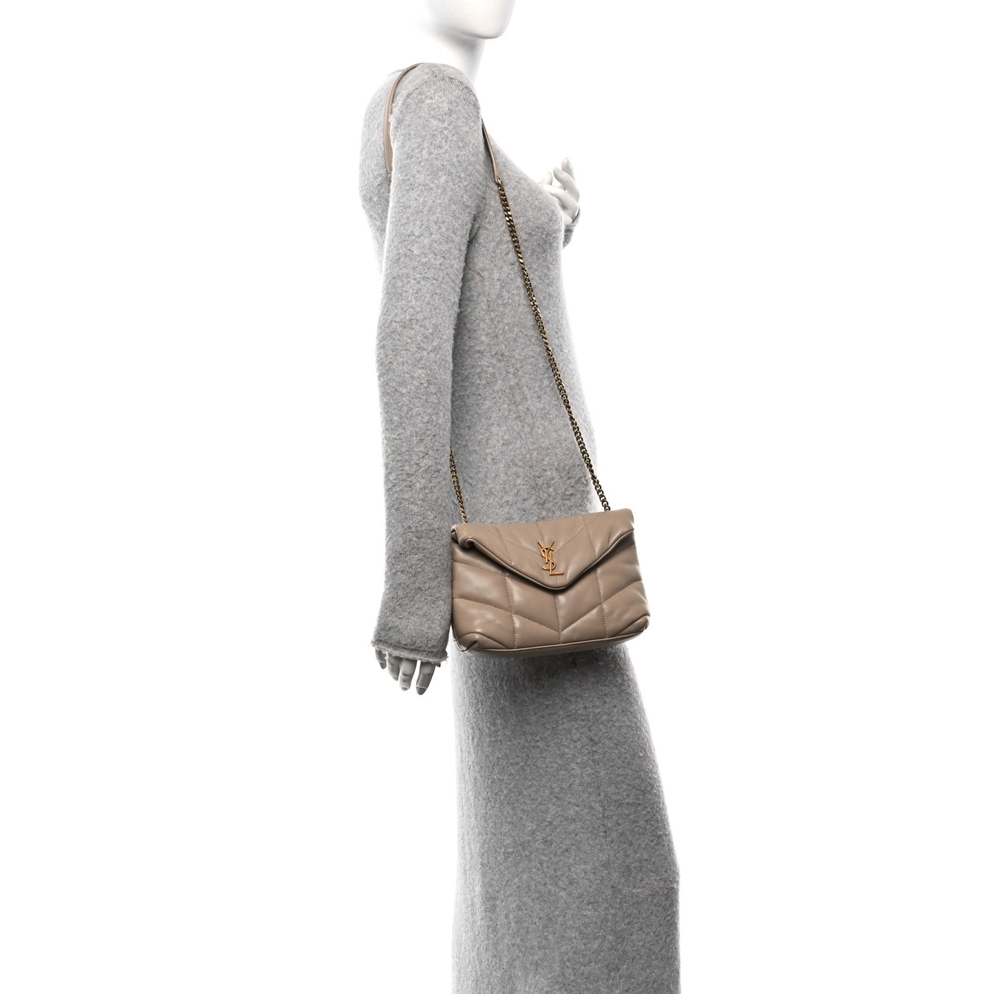 Lambskin Quilted Toy Loulou Puffer Monogram Chain Satchel Nude Powder