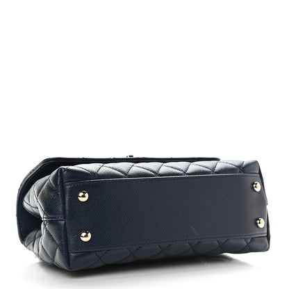 Chanel Caviar Quilted Lizard Embossed Mini Coco Handle Flap Navy Blue 4 of 9