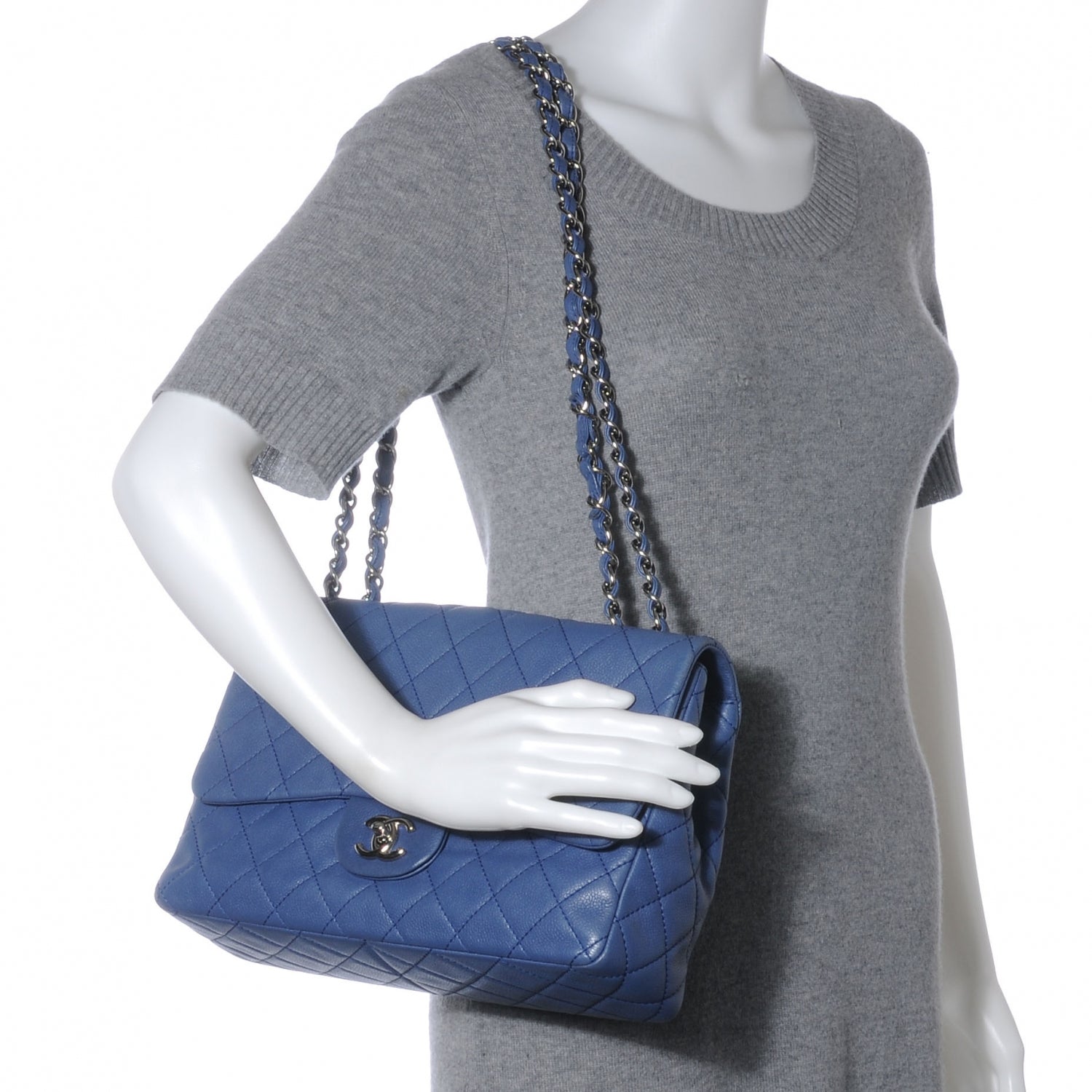 Chanel Washed Caviar Jumbo Double Flap Blue 2 of 7