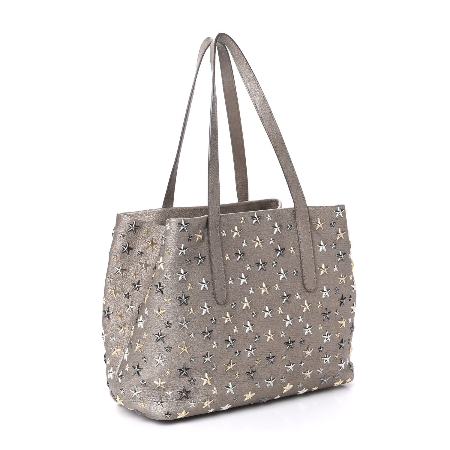 Jimmy Choo Metallic Calfskin Small Sofia Star Studded Tote Grey 3 of 10
