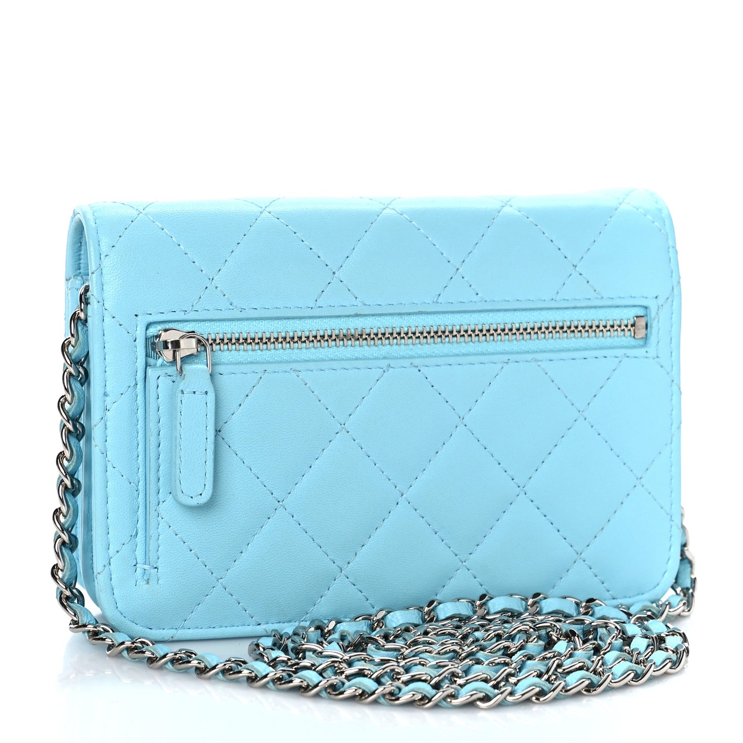 Lambskin Quilted Mini Wallet On Chain WOC Neon Blue