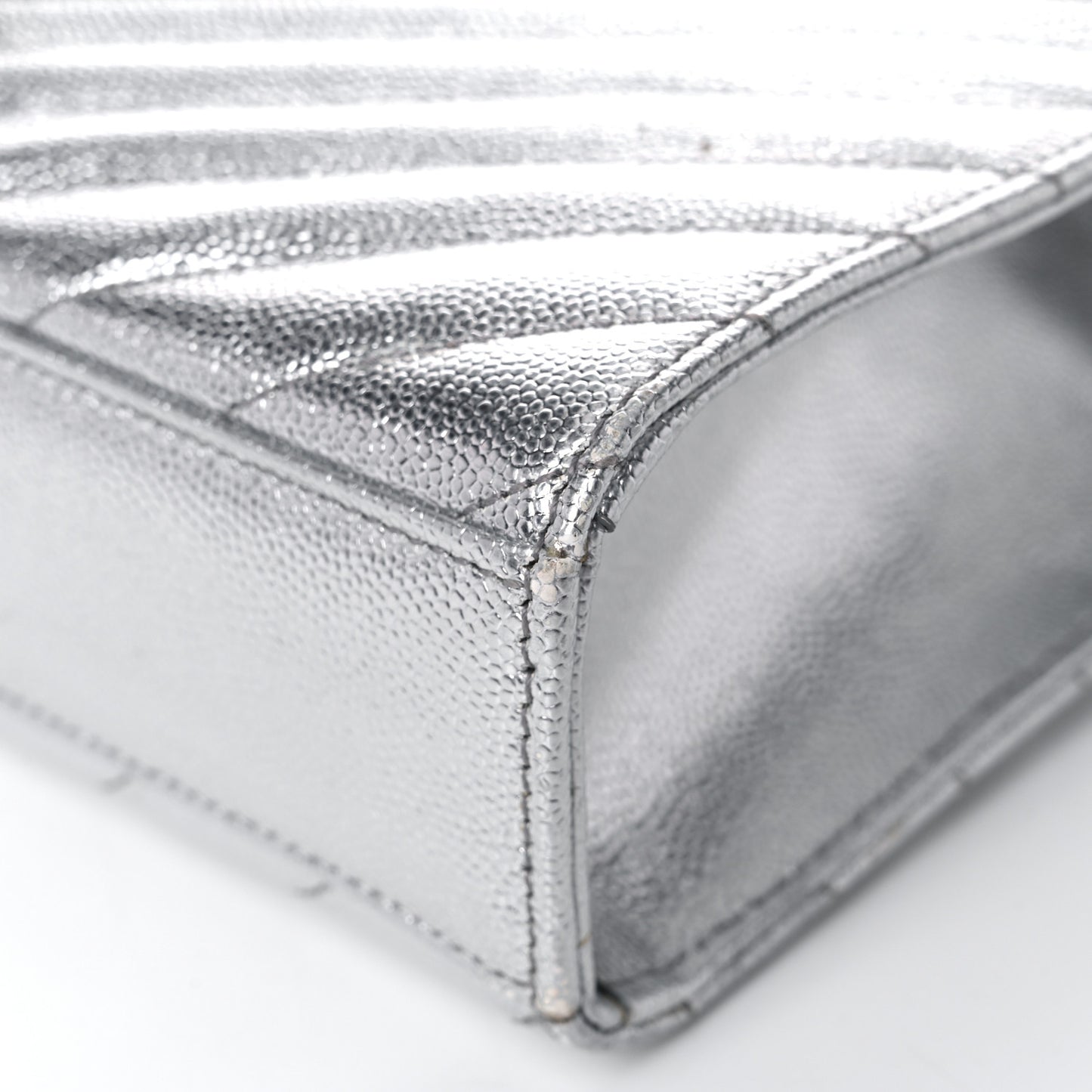 Metallic Grain De Poudre Matelasse Chevron Medium Monogram Satchel Silver