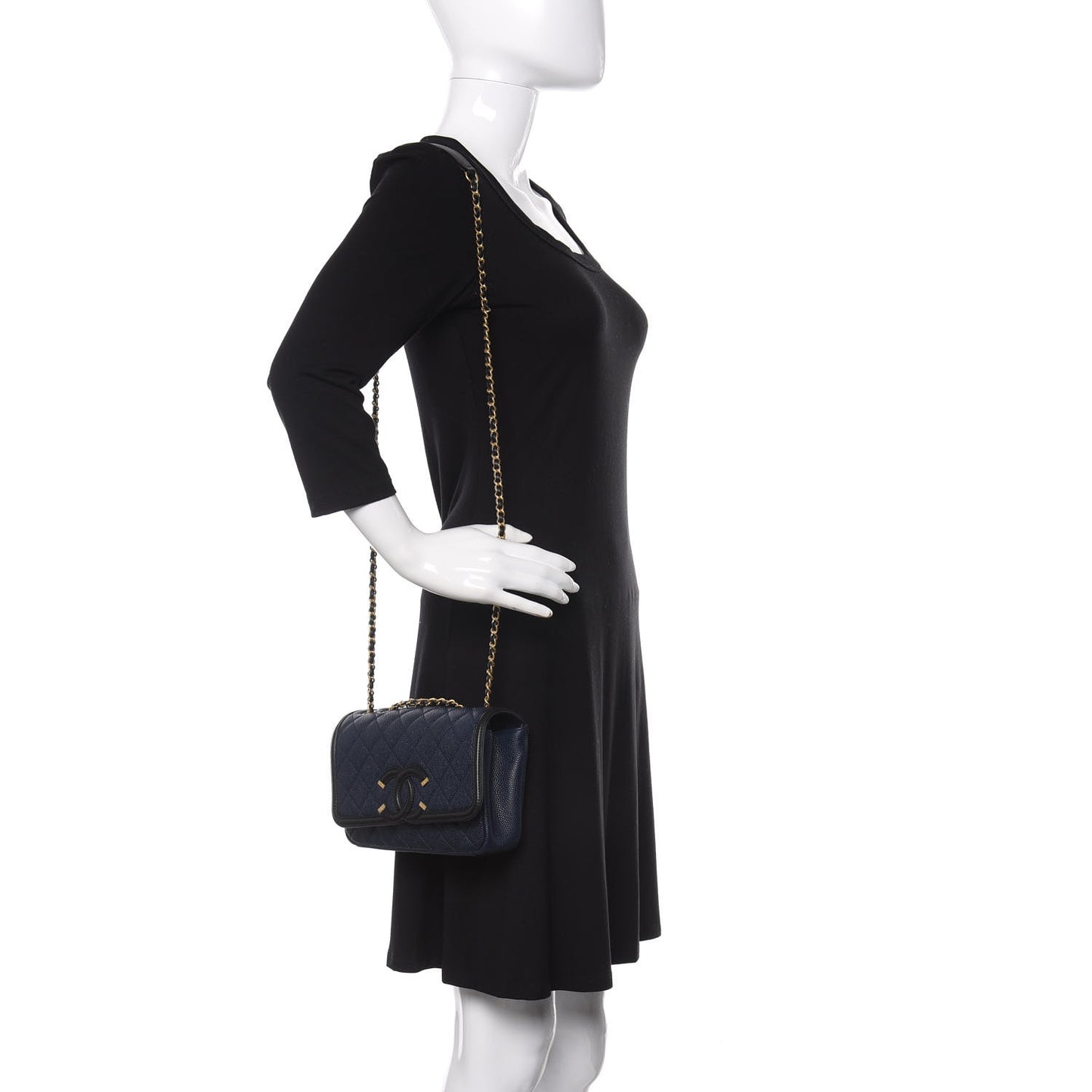 Caviar Quilted Small CC Filigree Flap Navy Black