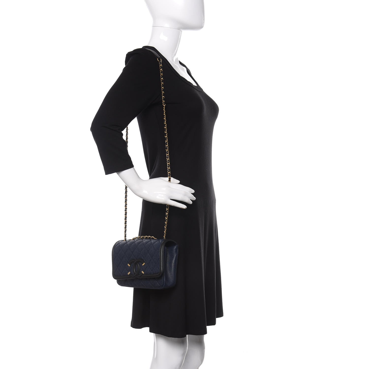 Chanel Caviar Quilted Small CC Filigree Flap Navy Black 2 of 9