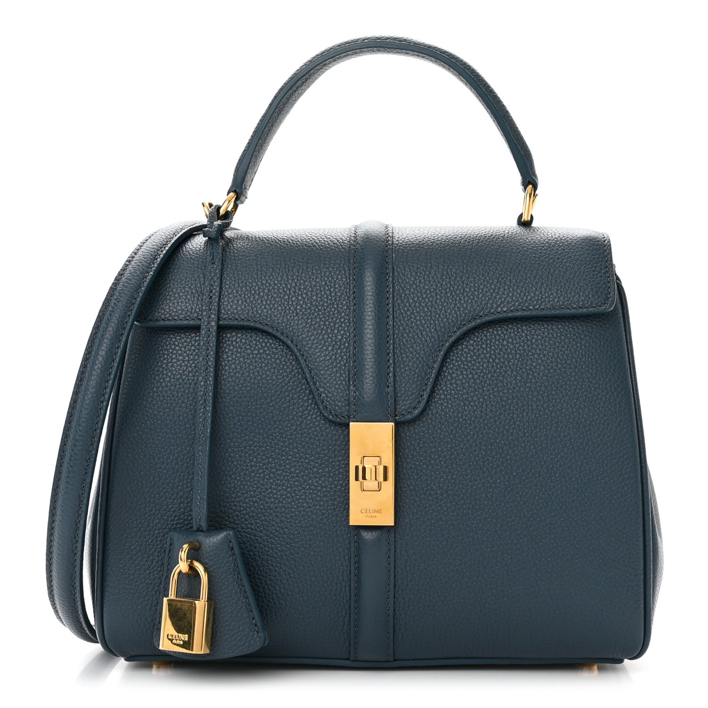 Grained Calfskin Small 16 Top Handle Bag Petrol