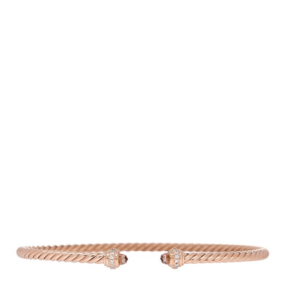 David Yurman 18K Rose Gold Diamond Morganite 3mm Cablespira Bracelet 1 of 4