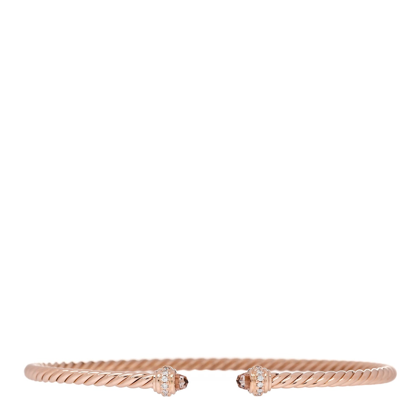 18K Rose Gold Diamond Morganite 3mm Cablespira Bracelet