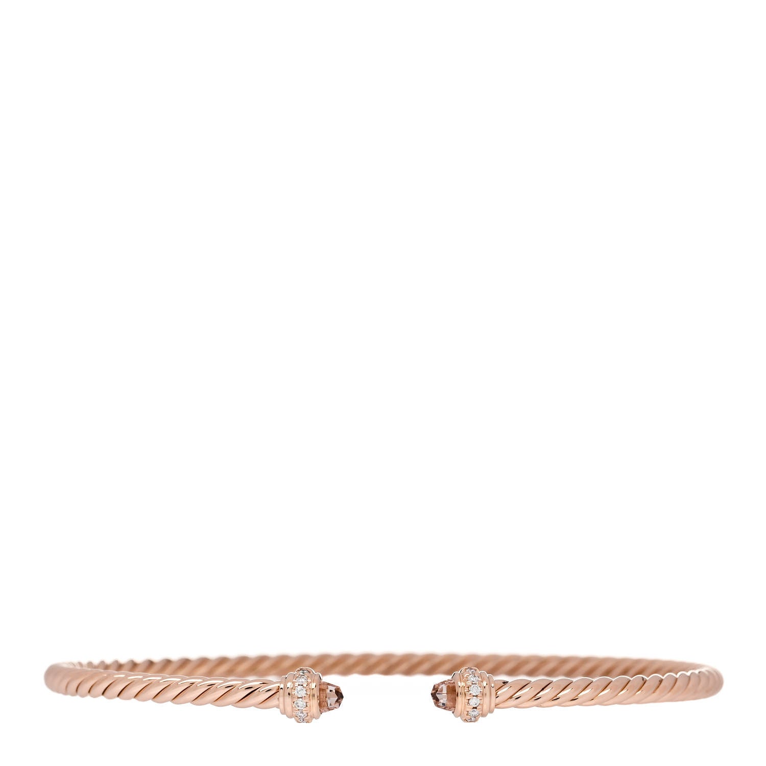 David Yurman 18K Rose Gold Diamond Morganite 3mm Cablespira Bracelet 1 of 4