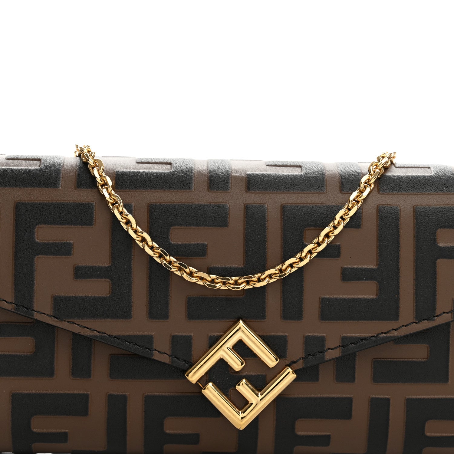 Fendi Vitello Soft F is Fendi Bi-Color FF 1974 Embossed Continental Envelope Wallet On Chain Maya Black 8 of 11