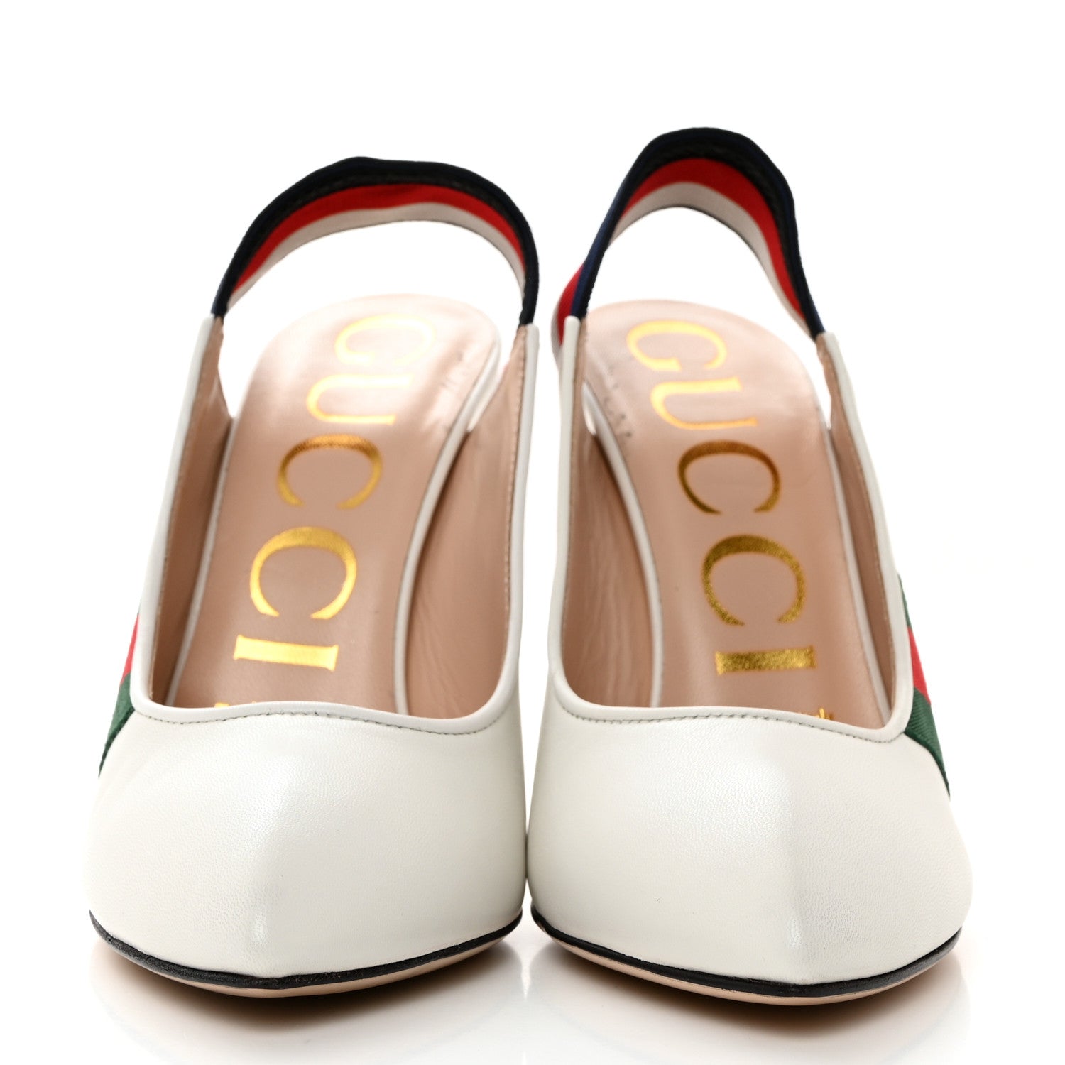 Gucci Malaga Kid Web Sylvie High Heel Slingback Pumps 36.5 White 2 of 9