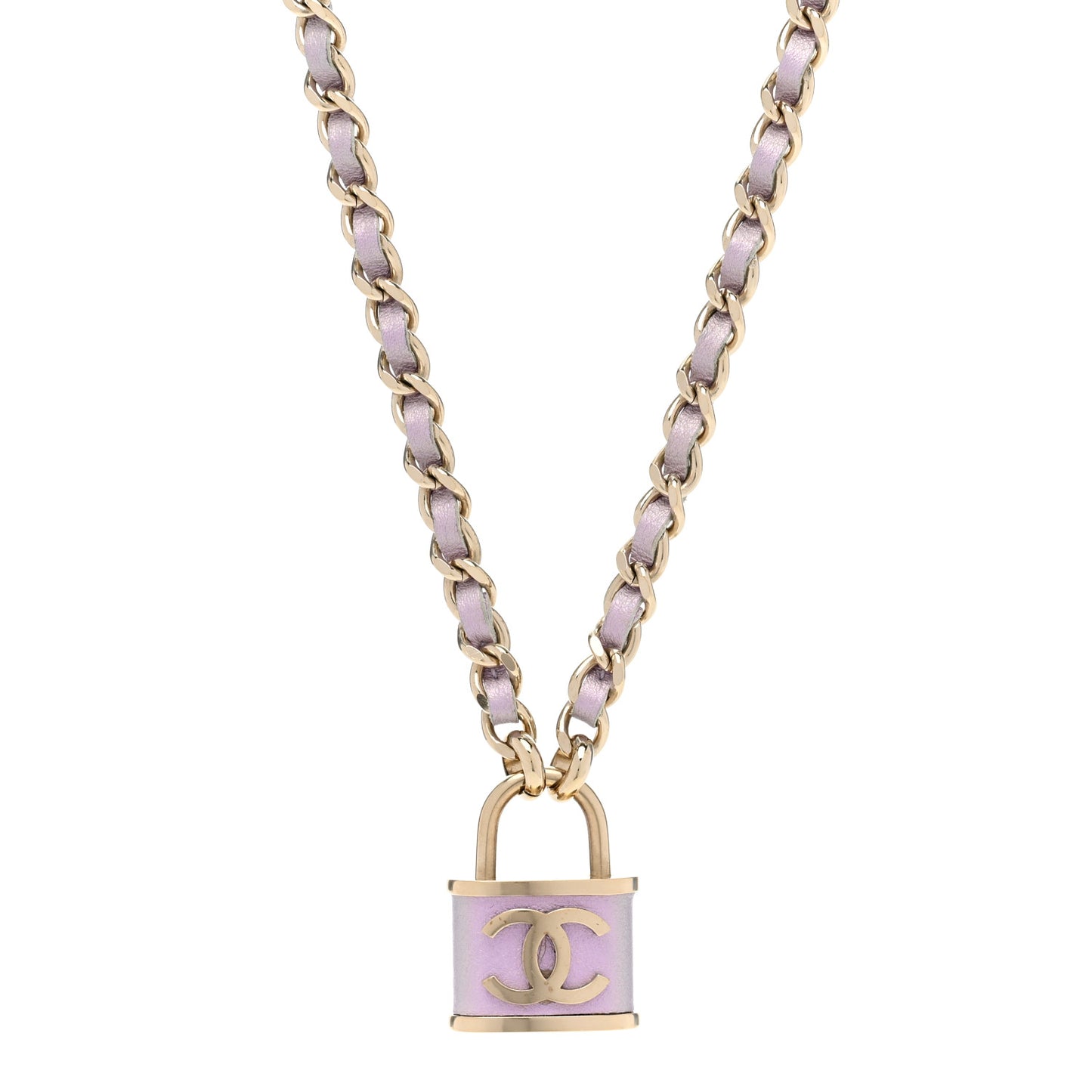 Metal Lambskin Chain CC Lock Choker Necklace Lilac