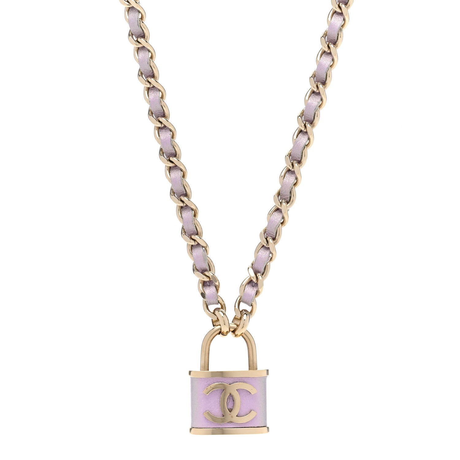 Chanel Metal Lambskin Chain CC Lock Choker Necklace Lilac 1 of 6