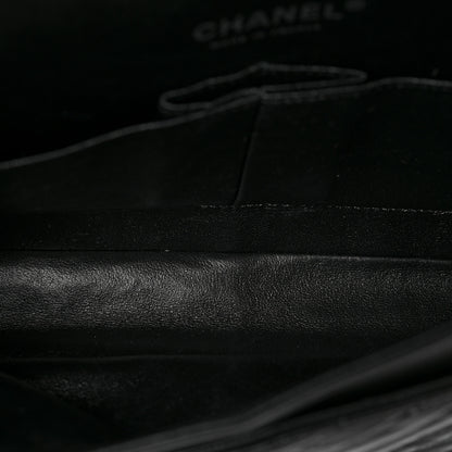 Chanel Metallic Patent Crumpled Calfskin Chevron Quilted Medium Double Flap So Black 5 of 8