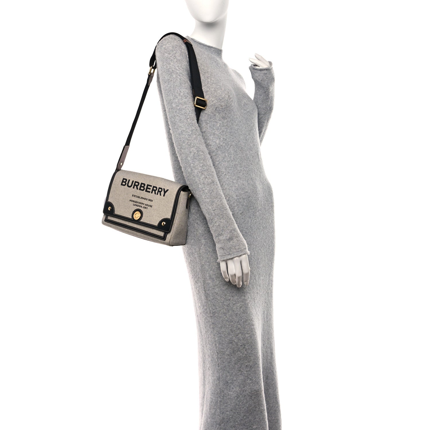 Burberry Canvas Horseferry Print Note Crossbody Bag Grey Black 2 of 14