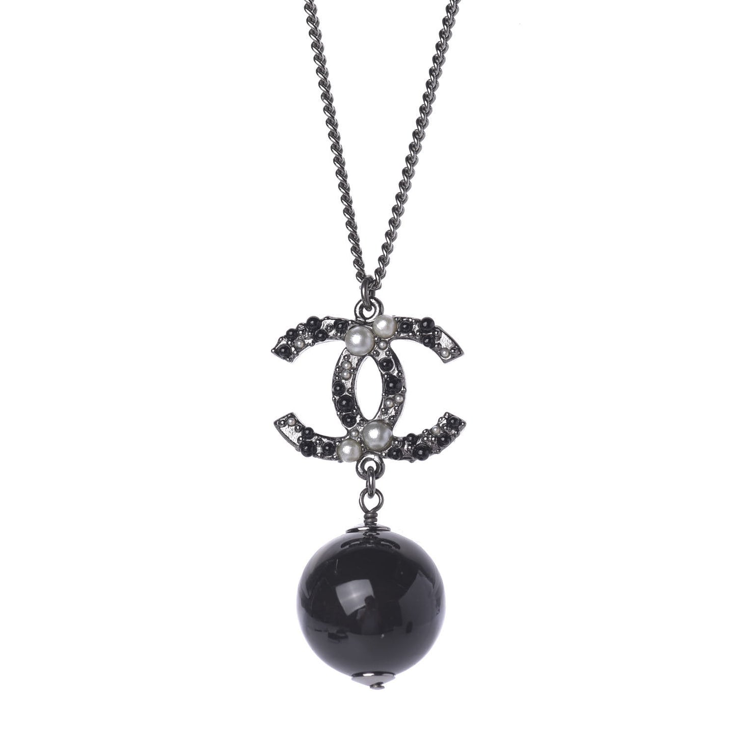 Ruthenium Pearl Bead CC Necklace Black