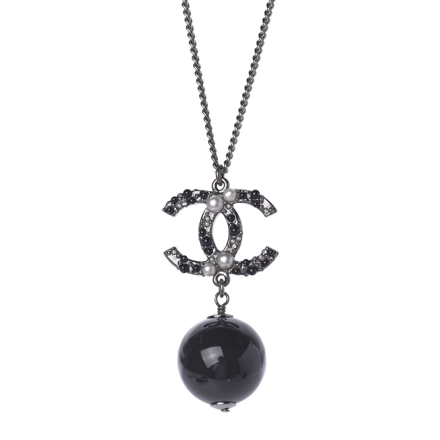 Chanel Ruthenium Pearl Bead CC Necklace Black 1 of 7