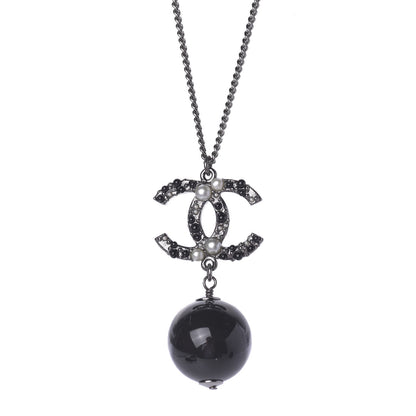 Chanel Ruthenium Pearl Bead CC Necklace Black 1 of 7