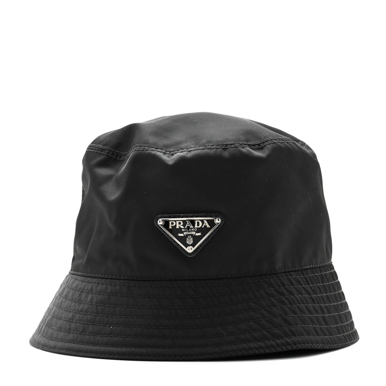 Prada Re-Nylon Metal Triangle Logo Womens Bucket Hat S Black 3 of 10