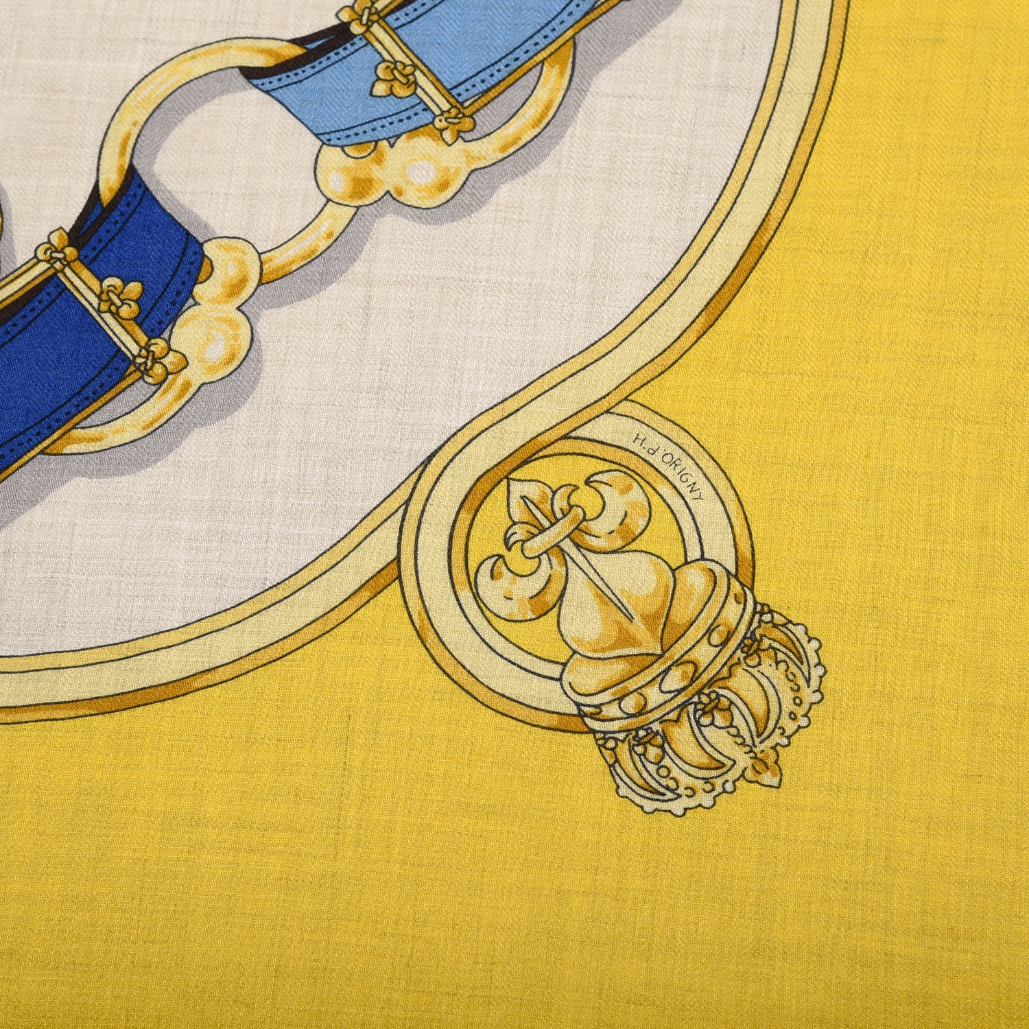 Hermes Cashmere Silk Cavalcadour Shawl 140 Naturel Jaune Multi 5 of 7