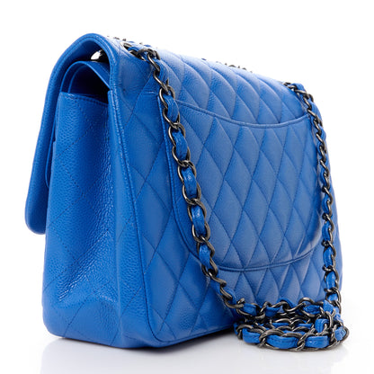 Chanel Caviar Quilted Jumbo Double Flap Bright Blue 3 of 11