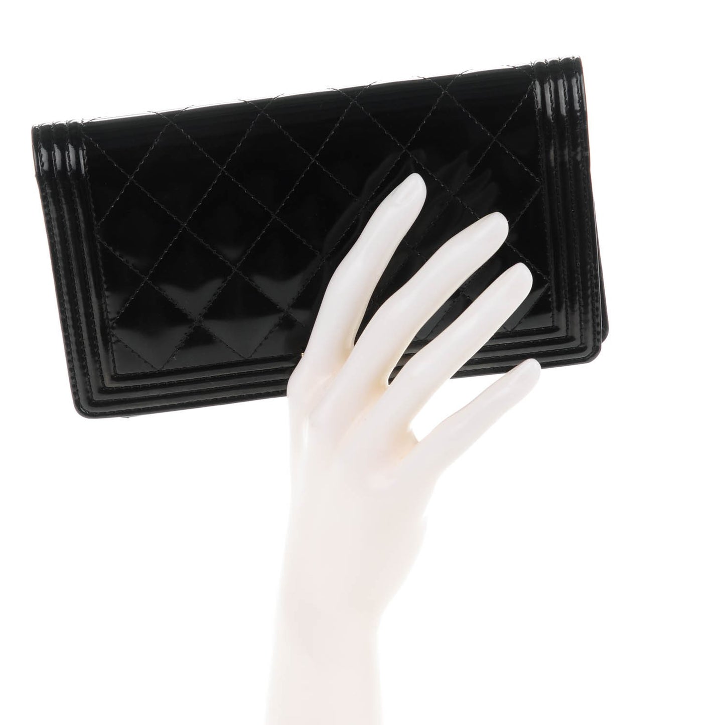 Patent Calfskin Quilted Boy Yen Wallet Black