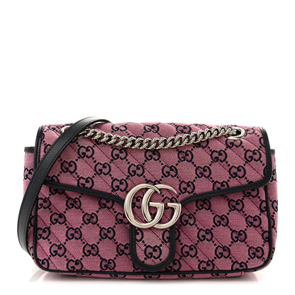 Gucci Monogram Multicolor Matelasse Diagonal Small GG Marmont Shoulder Bag Pink Blue 1 of 25