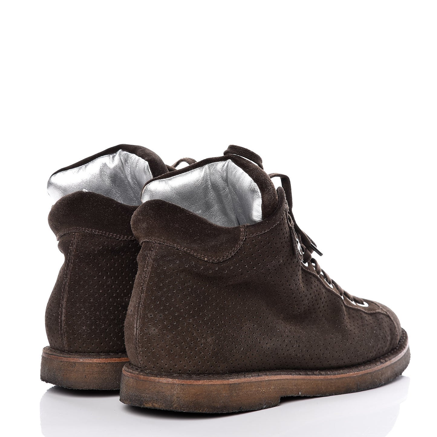 Suede Perforated Lace Up Short Boots 41 Dark Brown