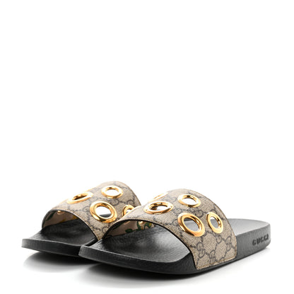 Gucci GG Supreme Monogram Slide Sandals 38 Beige 3 of 9
